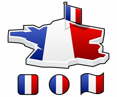 a set of icons - the map and flag of France. Flag stands on the site of the capital of France - Paris Stock Photo - Budget Royalty-Free & Subscription, Code: 400-05223110