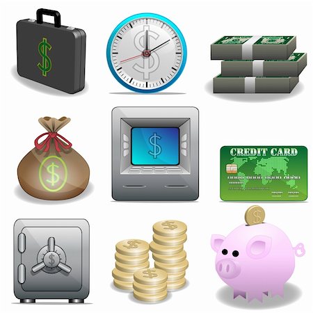 Illustration icon set of financial and banking symbols. Stock Photo - Budget Royalty-Free & Subscription, Code: 400-05234396