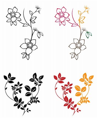 elegant flower drawings - illustration drawing of beautiful flowers and leaves pattern Stock Photo - Budget Royalty-Free & Subscription, Code: 400-05235571