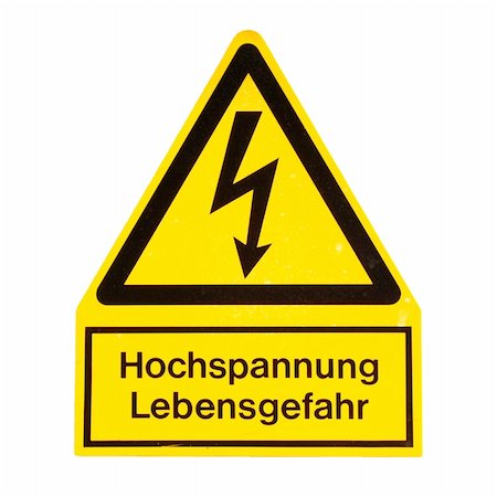 Signal of danger of death by electrocution following an electric shock - in German: Hochspannung Lebensgefahr Stock Photo - Budget Royalty-Free & Subscription, Code: 400-05237521