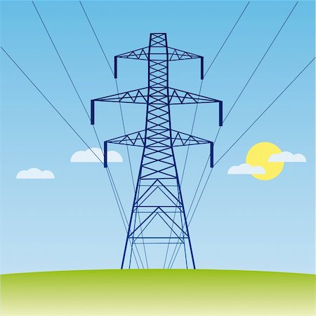 Vector silhouette of high voltage electric line against blue sky Stock Photo - Budget Royalty-Free & Subscription, Code: 400-05237933