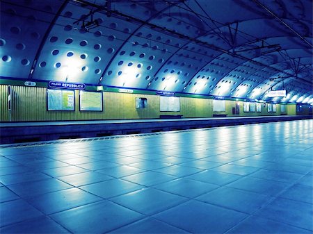 empty train station - Waitiing at the Tube station, blue neon light Stock Photo - Budget Royalty-Free & Subscription, Code: 400-05238356