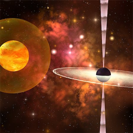 simsearch:400-04296357,k - A huge sun encircled by an energy field orbits near a black hole in space. Stock Photo - Budget Royalty-Free & Subscription, Code: 400-05238939