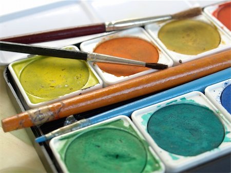 Painting tools with colour palette and brushes Stock Photo - Budget Royalty-Free & Subscription, Code: 400-05238930
