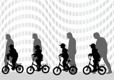 Vector graphic kids on a bicycle. Silhouette of people Stock Photo - Budget Royalty-Free & Subscription, Code: 400-05231186