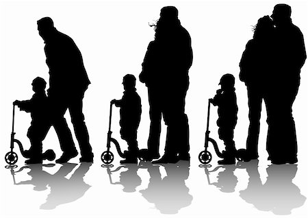 simsearch:400-04638236,k - Vector drawing little boy on scooter. Silhouette of people Photographie de stock - Aubaine LD & Abonnement, Code: 400-05231188