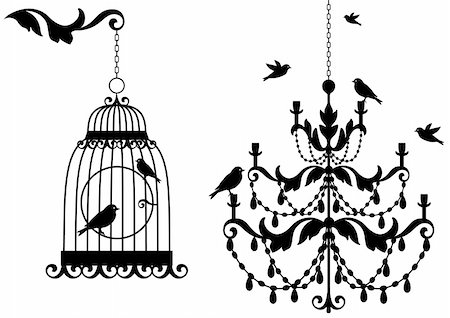 vintage birdcage and crystal chandalier with birds, vector background Stock Photo - Budget Royalty-Free & Subscription, Code: 400-05233414