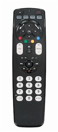 Single infrared universal remote control for media center. Isolated on white background. Close-up. Studio photography. Stock Photo - Budget Royalty-Free & Subscription, Code: 400-05233849