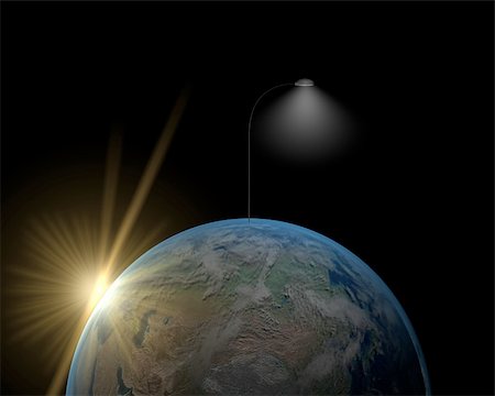 simsearch:400-04265415,k - Earth and lamp from Earth which light surface and flare from sun Stock Photo - Budget Royalty-Free & Subscription, Code: 400-05247265
