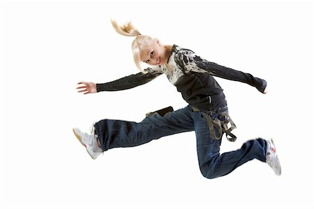 Woman in mid air jumping isolated on a white background, caucasian/white, age 21-30. Stock Photo - Budget Royalty-Free & Subscription, Code: 400-05247558