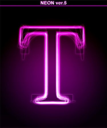 simsearch:400-05195630,k - Glowing neon letter on black background. Letter T. (Full font in portfolio. Search by "neon pink font".) Stock Photo - Budget Royalty-Free & Subscription, Code: 400-05249716