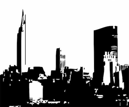 Urban city silhouette pen drawing. Vector illustration Stock Photo - Budget Royalty-Free & Subscription, Code: 400-05240491