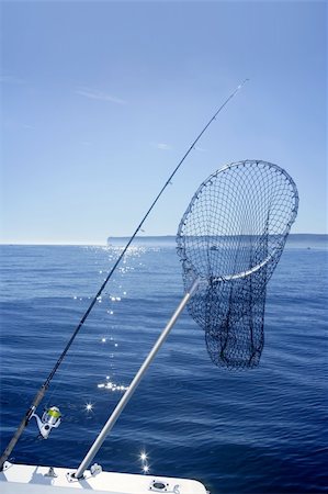 simsearch:400-05254289,k - Fishing scoop net on boat with blue sea ocean background Stock Photo - Budget Royalty-Free & Subscription, Code: 400-05240655