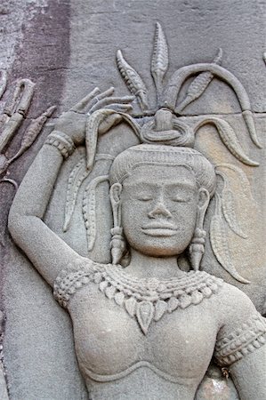 Apsara - one of thousands of unique carvings of khmer dancing girls in Angkor Wat, Cambodia Stock Photo - Budget Royalty-Free & Subscription, Code: 400-05242399