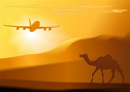 simsearch:400-04121488,k - Vector desert,camel,jet.Every items in this illustration is in a separate layers. Used blends and gradients. Foto de stock - Super Valor sin royalties y Suscripción, Código: 400-05243415