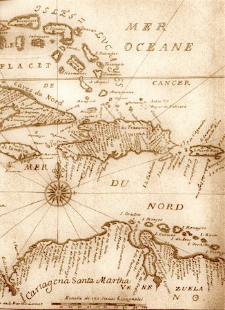 handwritten ancient map of Caribbean basin from the book of 1678 Stock Photo - Budget Royalty-Free & Subscription, Code: 400-05243433