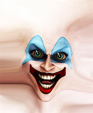 evil faces for emotions - Very evil looking clown face on stretched skin. Stock Photo - Budget Royalty-Free & Subscription, Code: 400-05254066