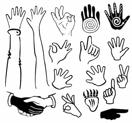 Set hands gesturing black and white silhouettes. Vector illustration Stock Photo - Budget Royalty-Free & Subscription, Code: 400-05254129