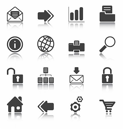 simsearch:400-03938572,k - Web and Internet icons reflected on white background, isolated objects Stock Photo - Budget Royalty-Free & Subscription, Code: 400-05254444