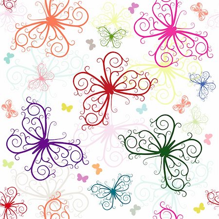 simsearch:400-05741762,k - Repeating white pattern with silhouettes colorful butterflies (vector) Stock Photo - Budget Royalty-Free & Subscription, Code: 400-05255529
