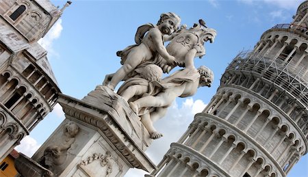 simsearch:400-05369313,k - Leaning tower and statue angel in Pisa, Tuscany, Italy Stock Photo - Budget Royalty-Free & Subscription, Code: 400-05257159