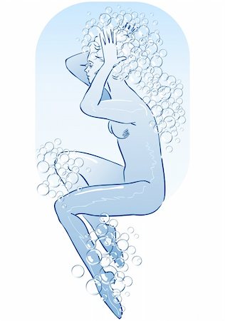 Vector illustration of a woman shampooing her hair. Stock Photo - Budget Royalty-Free & Subscription, Code: 400-05252317