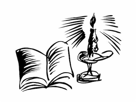 simsearch:400-05266074,k - vector drawing candle with book on black background Stock Photo - Budget Royalty-Free & Subscription, Code: 400-05253475
