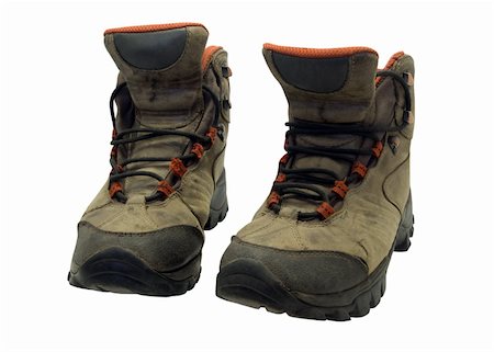 Old hiking boots isolated on white background Stock Photo - Budget Royalty-Free & Subscription, Code: 400-05253747