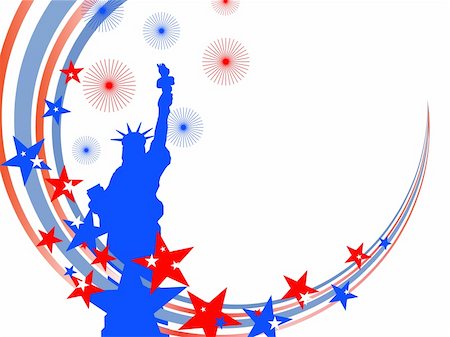 statue of liberty on the flag - vector illustration eps10 from the statue of liberty on a colorful stars and stripes background Stock Photo - Budget Royalty-Free & Subscription, Code: 400-05264722