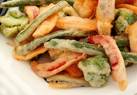 simsearch:400-06079651,k - Japanese tempura with fresh vegetables fried in a light batter. Stock Photo - Budget Royalty-Free & Subscription, Code: 400-05266678