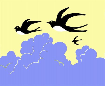 vector drawing swallow flying to cloudy sky Stock Photo - Budget Royalty-Free & Subscription, Code: 400-05266753