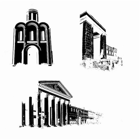 designs for decoration of pillars - silhouette of the old-time buildings on white background Stock Photo - Budget Royalty-Free & Subscription, Code: 400-05267222