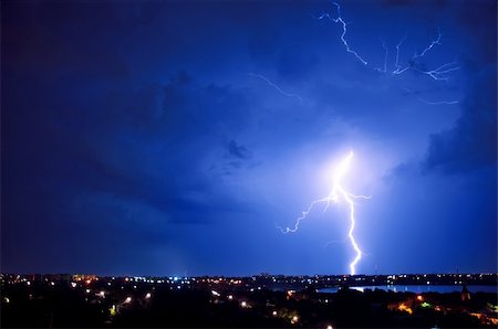 simsearch:400-04256241,k - Thunderstorm and perfect Lightning over city Stock Photo - Budget Royalty-Free & Subscription, Code: 400-05268676