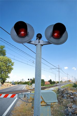 pictures of light rail transit signals - rural level crossing next to segovia city in spain Stock Photo - Budget Royalty-Free & Subscription, Code: 400-05260742