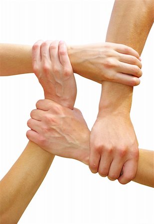 simsearch:700-00046258,k - Linked hands on a white background symbolizing teamwork and friendship Stock Photo - Budget Royalty-Free & Subscription, Code: 400-05262304