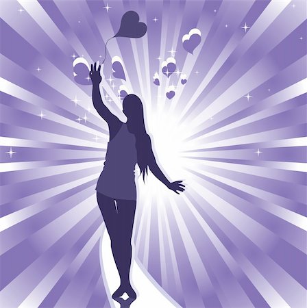 reaching for the stars - Vector silhouette of a happy girl with hearts Stock Photo - Budget Royalty-Free & Subscription, Code: 400-05263438