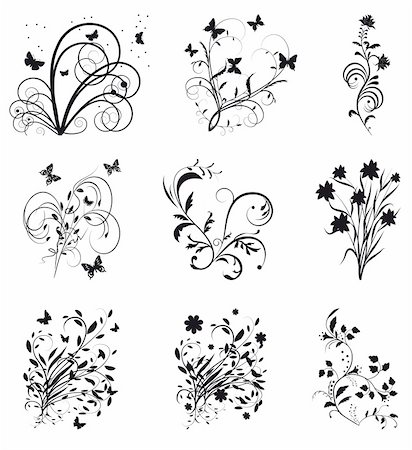 eco leaf line art - Collection of decorative elements for design. Vector illustration. Vector art in Adobe illustrator EPS format, compressed in a zip file. The different graphics are all on separate layers so they can easily be moved or edited individually. The document can be scaled to any size without loss of quality Stock Photo - Budget Royalty-Free & Subscription, Code: 400-05263551