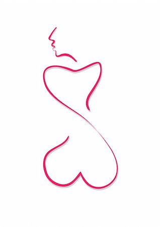 simsearch:400-08573669,k - The female silhouette two hearts the contour Stock Photo - Budget Royalty-Free & Subscription, Code: 400-05277004