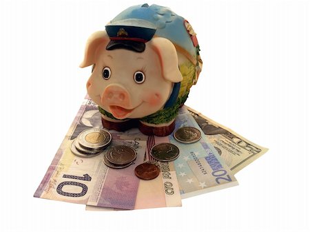 simsearch:400-06077471,k - Funny piggy bank on the dollar banknotes, isolated object Stock Photo - Budget Royalty-Free & Subscription, Code: 400-05270992