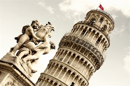 simsearch:400-05369313,k - Leaning tower and statue angel in Pisa, Tuscany, Italy Stock Photo - Budget Royalty-Free & Subscription, Code: 400-05273985
