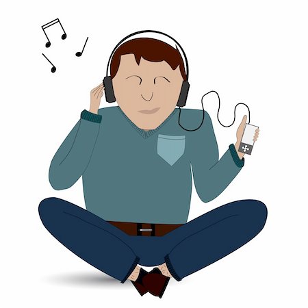 Vector of man listening to his music player on an isolated white background Stock Photo - Budget Royalty-Free & Subscription, Code: 400-05284627