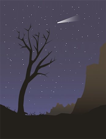 Illustration of a tree under night sky Stock Photo - Budget Royalty-Free & Subscription, Code: 400-05285841