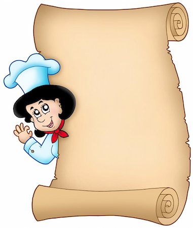 Parchment with lurking woman chef - color illustration. Stock Photo - Budget Royalty-Free & Subscription, Code: 400-05286030