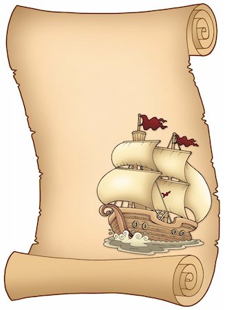 simsearch:400-04848796,k - Scroll with old sailboat - color illustration. Stock Photo - Budget Royalty-Free & Subscription, Code: 400-05286033