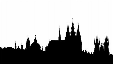 simsearch:400-06138816,k - Famous monuments of Prague - Prague castle, church of saint Nikolas, church of Virgin Mary front Tyn and coat of arms.  Hradcany - Cathedral of Saint Vitus in the Prague castle - the coronation cathedral of the Bohemian sovereigns, and the main of the Prague Roman - Catholic arcidiocese. The Gothic buildings was founded in 1344. Prague castle - spacious residential and stronghold area dominantly l Photographie de stock - Aubaine LD & Abonnement, Code: 400-05286271