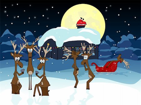 Vector picture about funny deers waiting Santa Claus Stock Photo - Budget Royalty-Free & Subscription, Code: 400-05286741