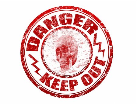 Abstract red rubber office stamp with skull, electricity symbols and the text danger keep out written inside the stamp Stock Photo - Budget Royalty-Free & Subscription, Code: 400-05287254