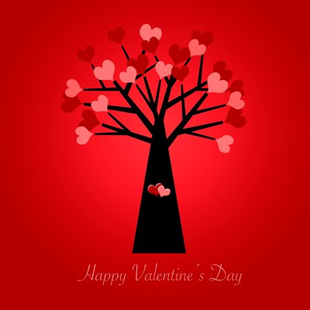 simsearch:400-06418836,k - Valentines Day Tree with Red and Pink Hearts Illustration Red Background Stock Photo - Budget Royalty-Free & Subscription, Code: 400-05287986