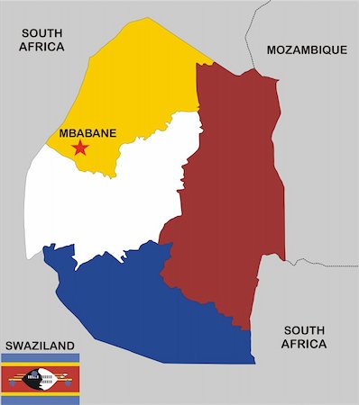 swaziland - political map of Swaziland country with flag and regions Stock Photo - Budget Royalty-Free & Subscription, Code: 400-05288204