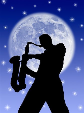 Saxophone player silhouette in the night and in the moon Foto de stock - Super Valor sin royalties y Suscripción, Código: 400-05281299